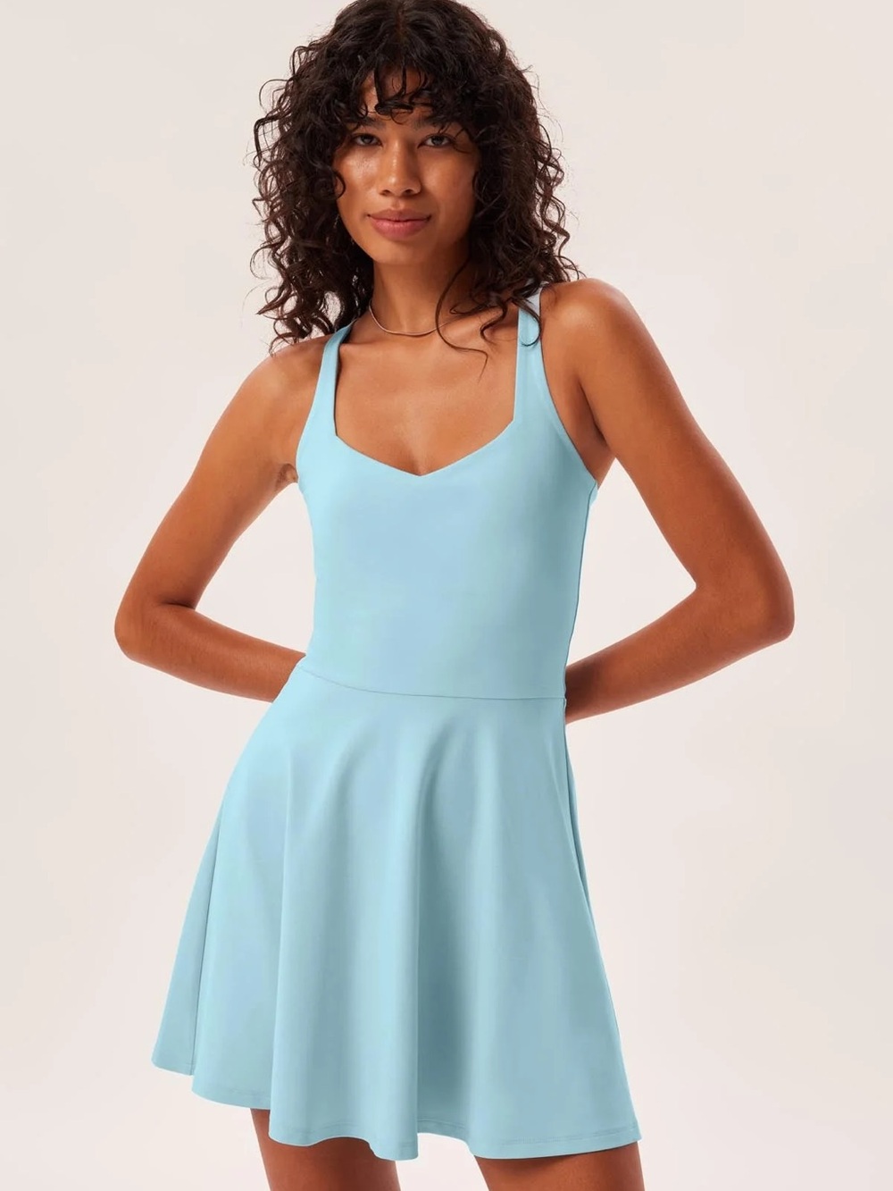 girlfriend collective Sky Blue Sleeveless Fit & Flare Mini Dress